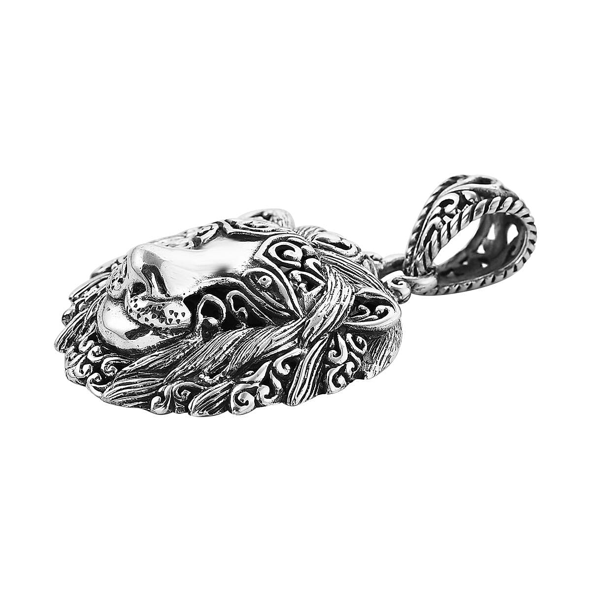 Bali Legacy Sterling Silver Lion Ring (Size 5), Pendant and Earrings 22.55 Grams image number 2