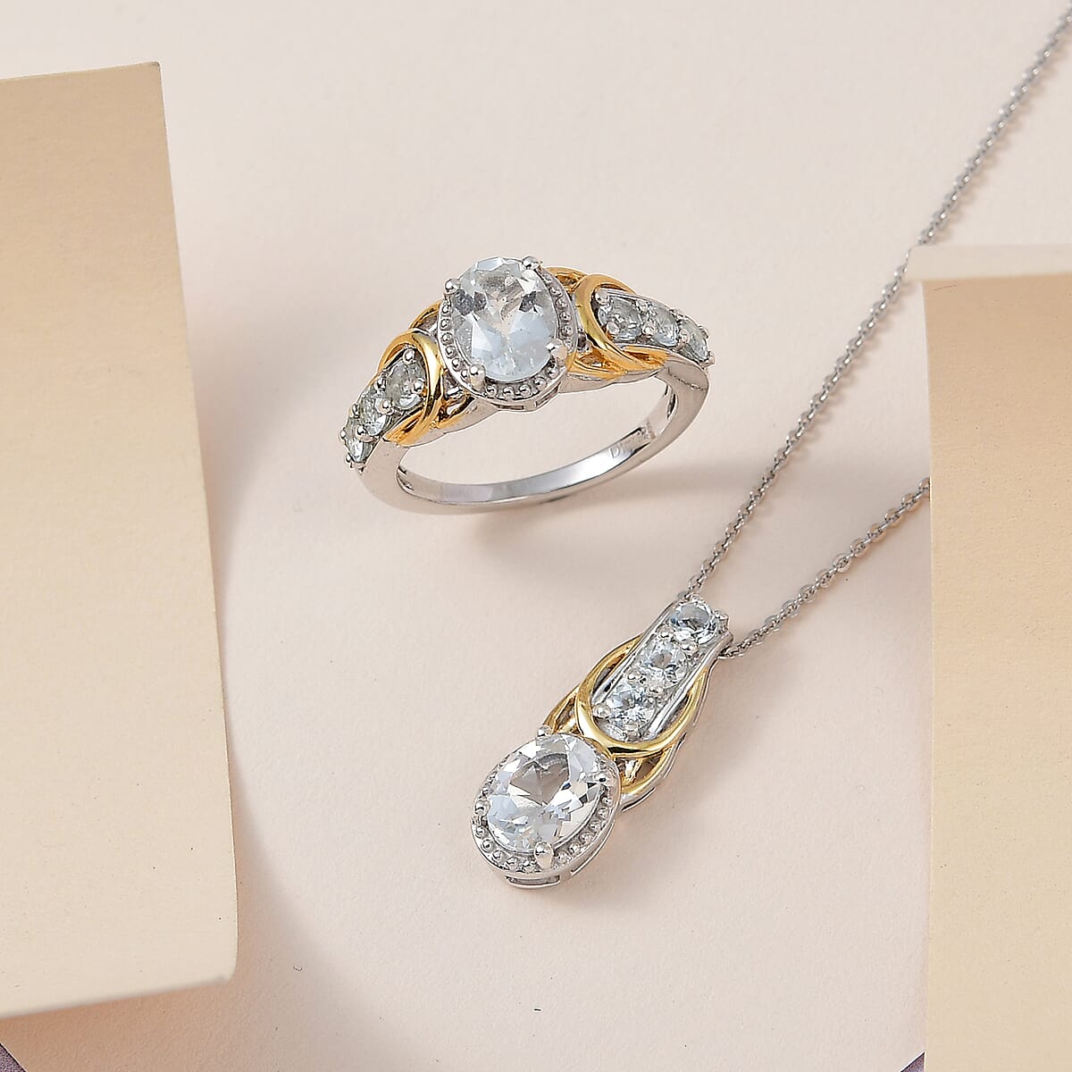 Brazilian Goshenite Ring (Size 9) and Pendant Necklace 20 Inches in Vermeil YG and Platinum Over Sterling Silver 3.00 ctw image number 1