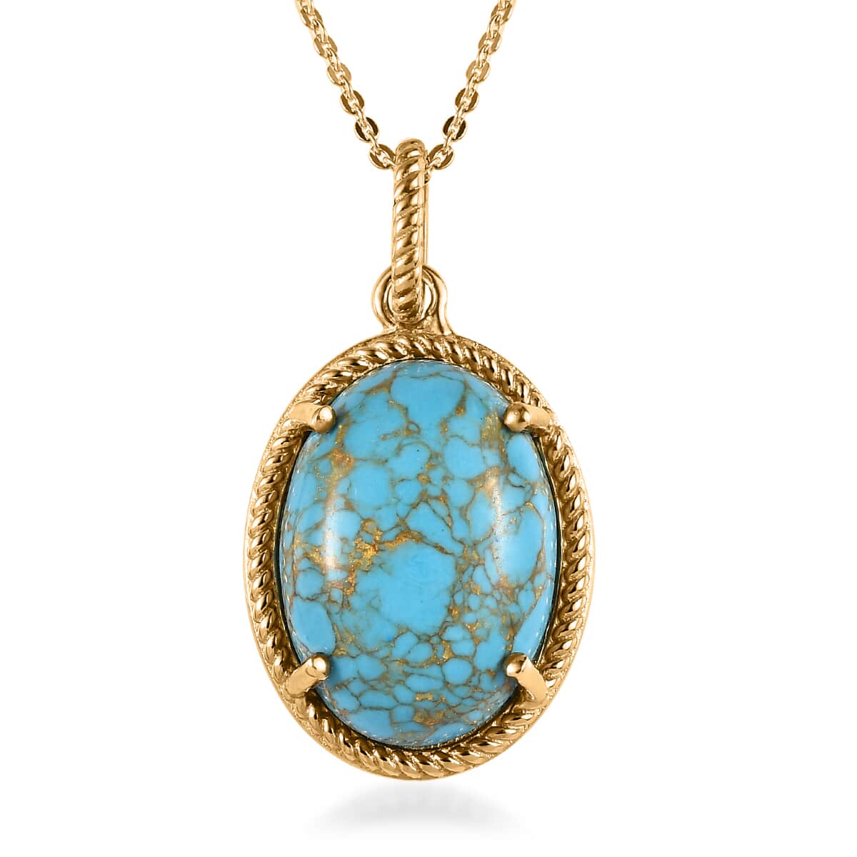 Mojave Blue Turquoise Oval Shape Pendant Necklace 20 Inches in Vermeil Yellow Gold Over Sterling Silver 9.40 ctw image number 0
