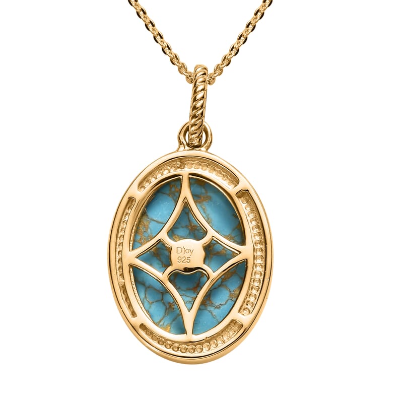 Mojave Blue Turquoise Oval Shape Pendant Necklace 20 Inches in Vermeil Yellow Gold Over Sterling Silver 9.40 ctw
