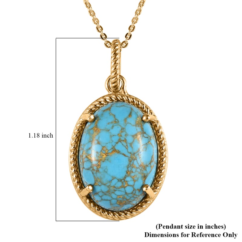 Mojave Blue Turquoise Oval Shape Pendant Necklace 20 Inches in Vermeil Yellow Gold Over Sterling Silver 9.40 ctw