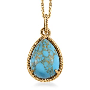 Mojave Blue Turquoise Pear Shape Pendant Necklace 20 Inches in Vermeil Yellow Gold Over Sterling Silver 4.85 ctw