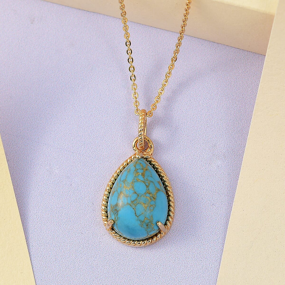Mojave Blue Turquoise Pear Shape Pendant Necklace 20 Inches in Vermeil Yellow Gold Over Sterling Silver 4.85 ctw image number 1