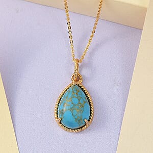 Mojave Blue Turquoise Pear Shape Pendant Necklace 20 Inches in Vermeil Yellow Gold Over Sterling Silver 4.85 ctw