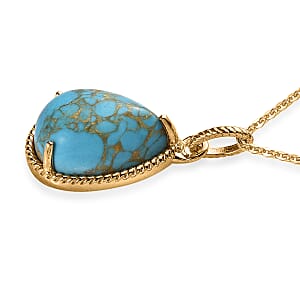 Mojave Blue Turquoise Pear Shape Pendant Necklace 20 Inches in Vermeil Yellow Gold Over Sterling Silver 4.85 ctw