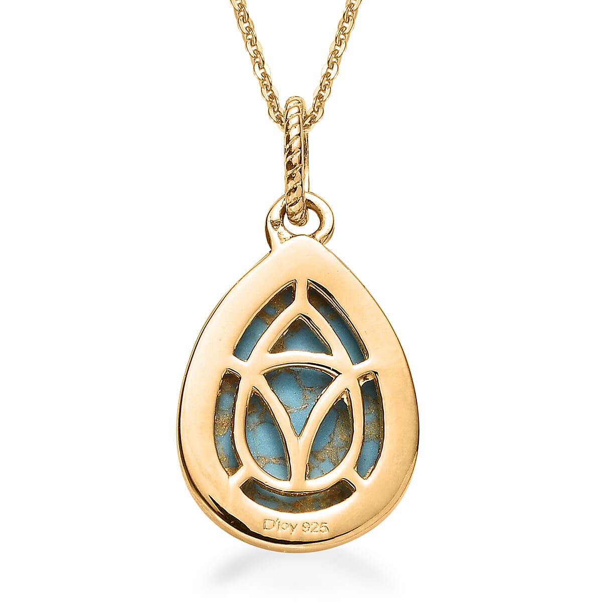Mojave Blue Turquoise Pear Shape Pendant Necklace 20 Inches in Vermeil Yellow Gold Over Sterling Silver 4.85 ctw image number 4