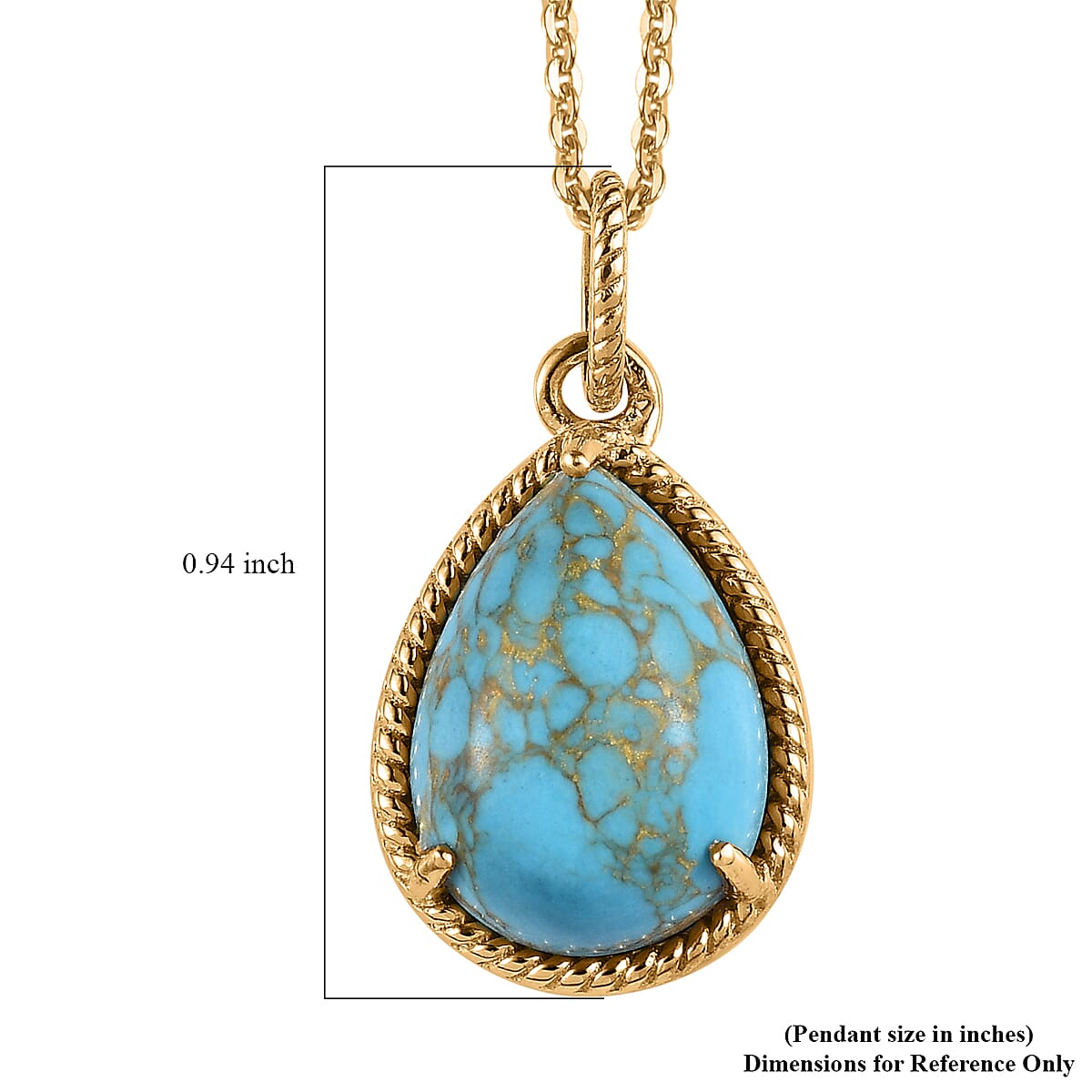 Mojave Blue Turquoise Pear Shape Pendant Necklace 20 Inches in Vermeil Yellow Gold Over Sterling Silver 4.85 ctw image number 6