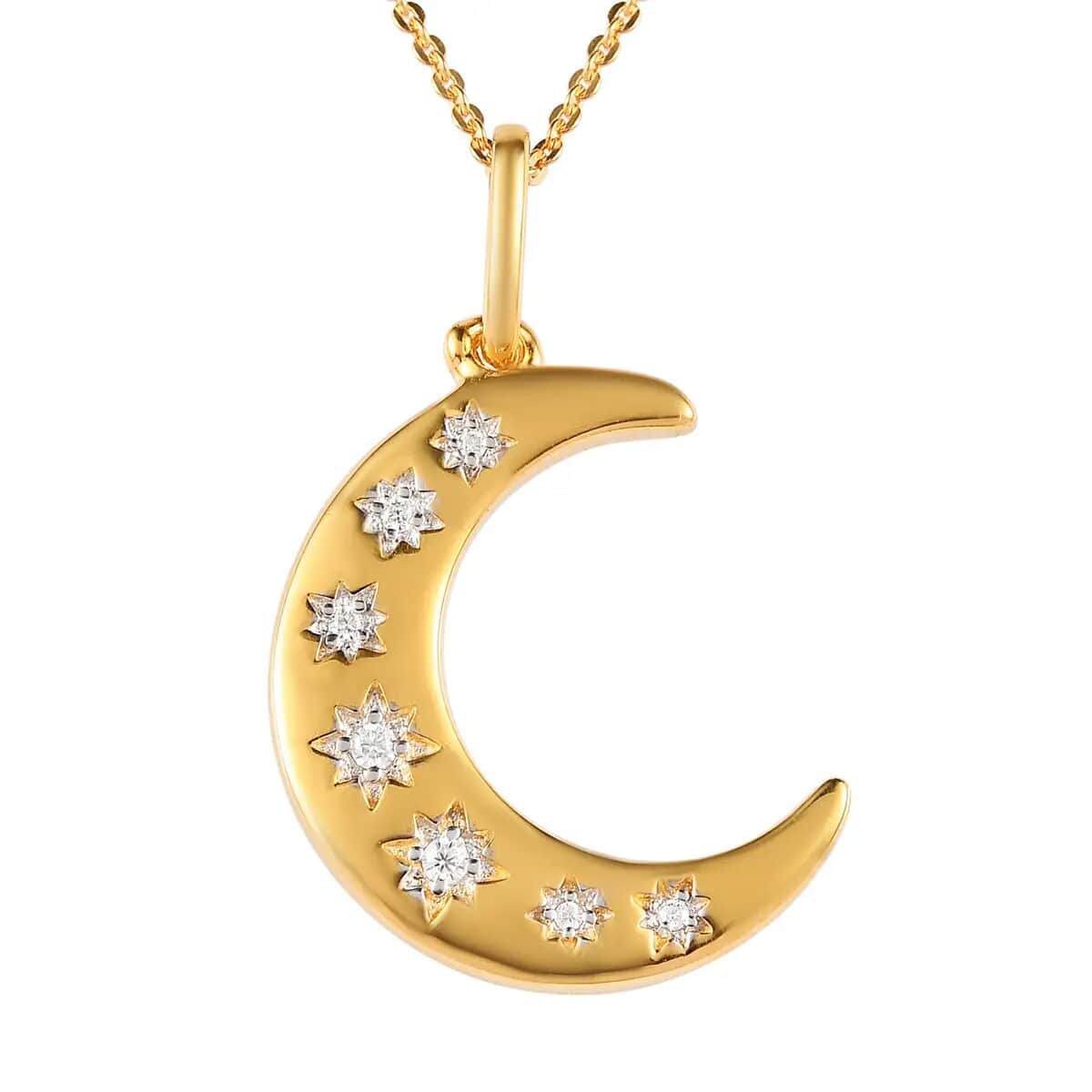 Moissanite Moon Pendant Necklace 20 Inches in Vermeil Yellow Gold Over Sterling Silver 0.06 ctw image number 0