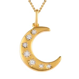 Moissanite Moon Pendant Necklace 20 Inches in Vermeil Yellow Gold Over Sterling Silver 0.06 ctw