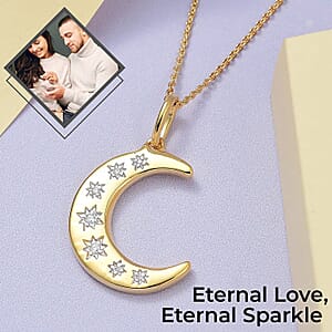 Moissanite Moon Pendant Necklace 20 Inches in Vermeil Yellow Gold Over Sterling Silver 0.06 ctw