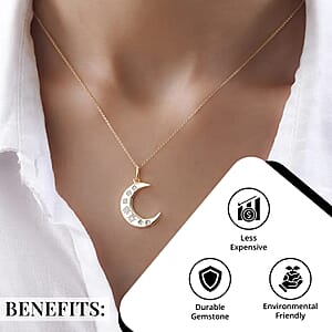Moissanite Moon Pendant Necklace 20 Inches in Vermeil Yellow Gold Over Sterling Silver 0.06 ctw