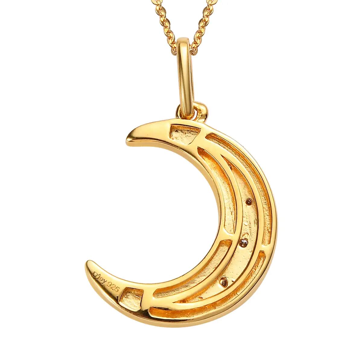 Moissanite Moon Pendant Necklace 20 Inches in Vermeil Yellow Gold Over Sterling Silver 0.06 ctw image number 5