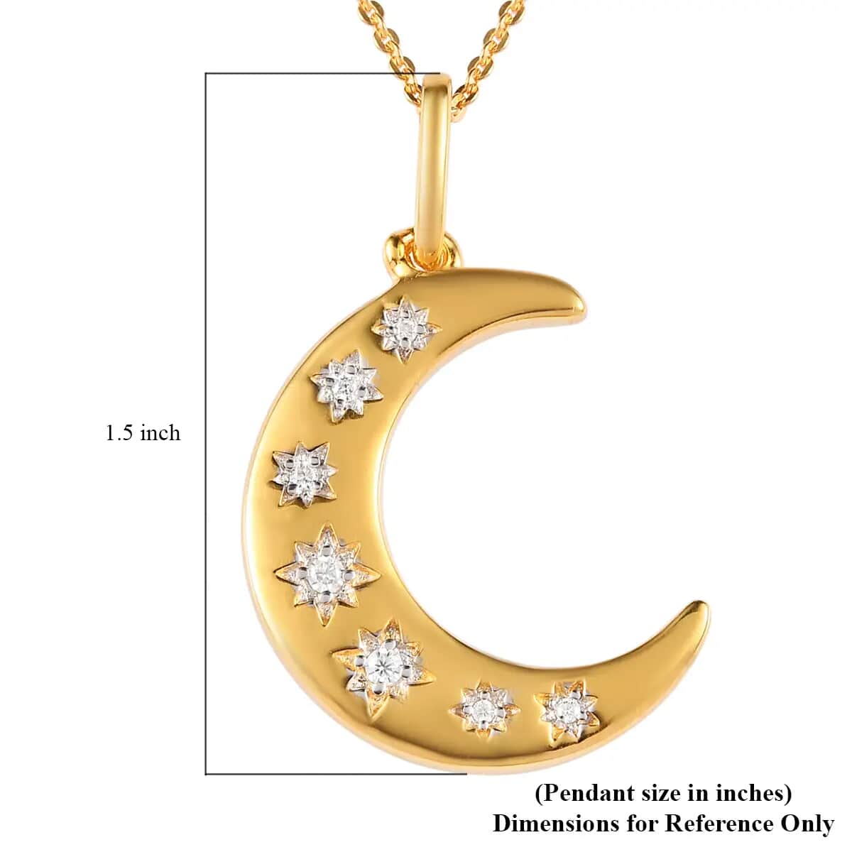 Moissanite Moon Pendant Necklace 20 Inches in Vermeil Yellow Gold Over Sterling Silver 0.06 ctw image number 6