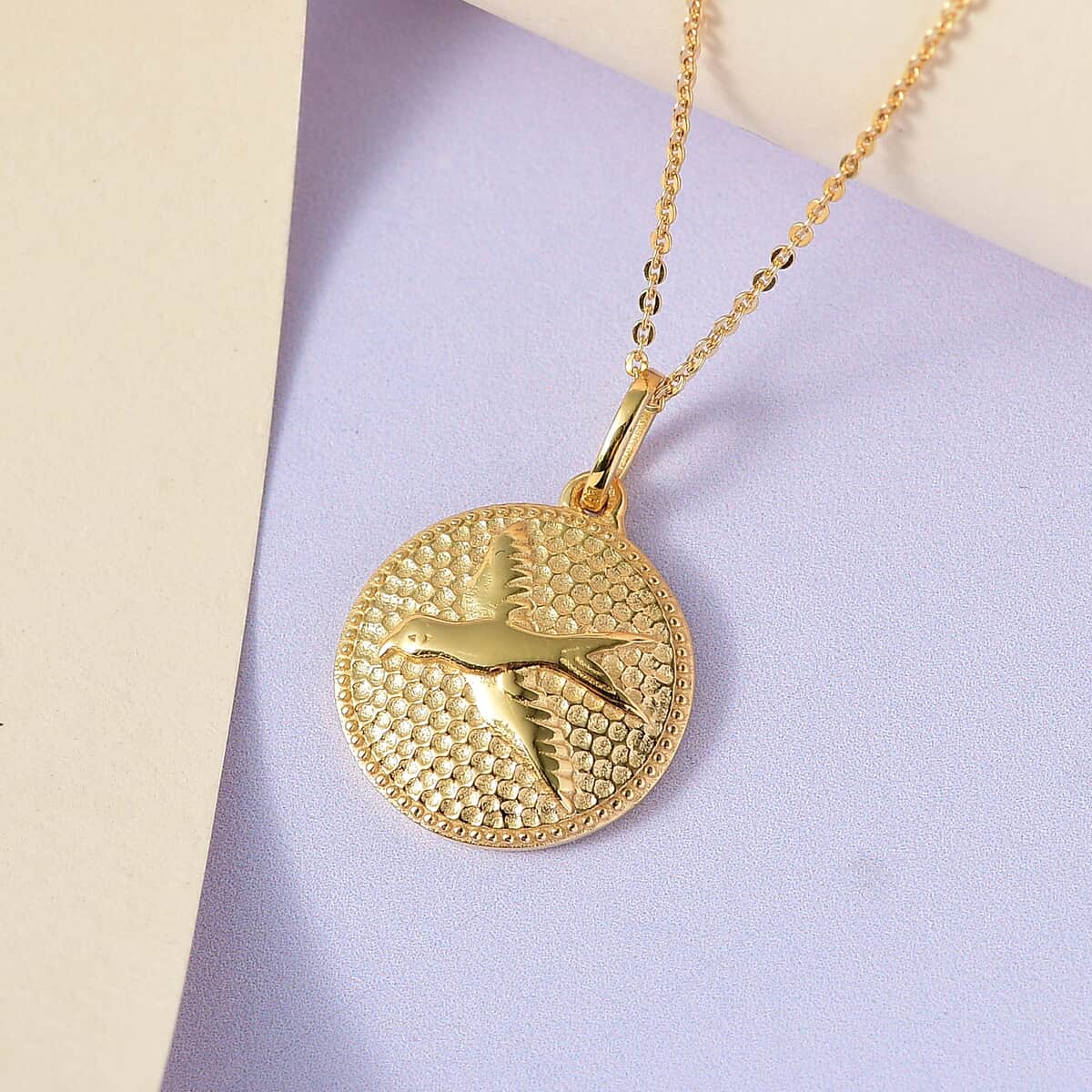 Vermeil Yellow Gold Over Sterling Silver Dove Pendant Necklace 20 Inches 3.70 Grams image number 1