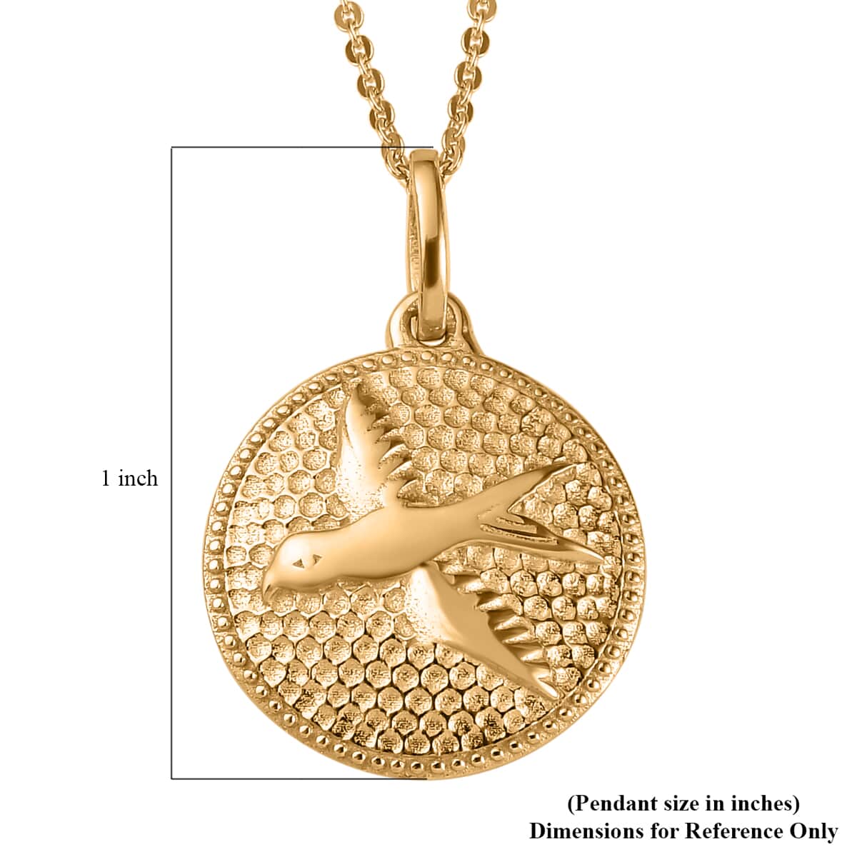 Vermeil Yellow Gold Over Sterling Silver Dove Pendant Necklace 20 Inches 3.70 Grams image number 6