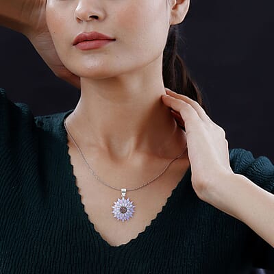 Australian Opal and Brown Zircon Floral Pendant Necklace 18 Inches in Platinum Over Sterling Silver 3.40 ctw