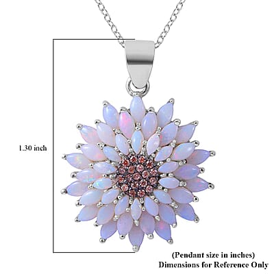 Australian Opal and Brown Zircon Floral Pendant Necklace 18 Inches in Platinum Over Sterling Silver 3.40 ctw