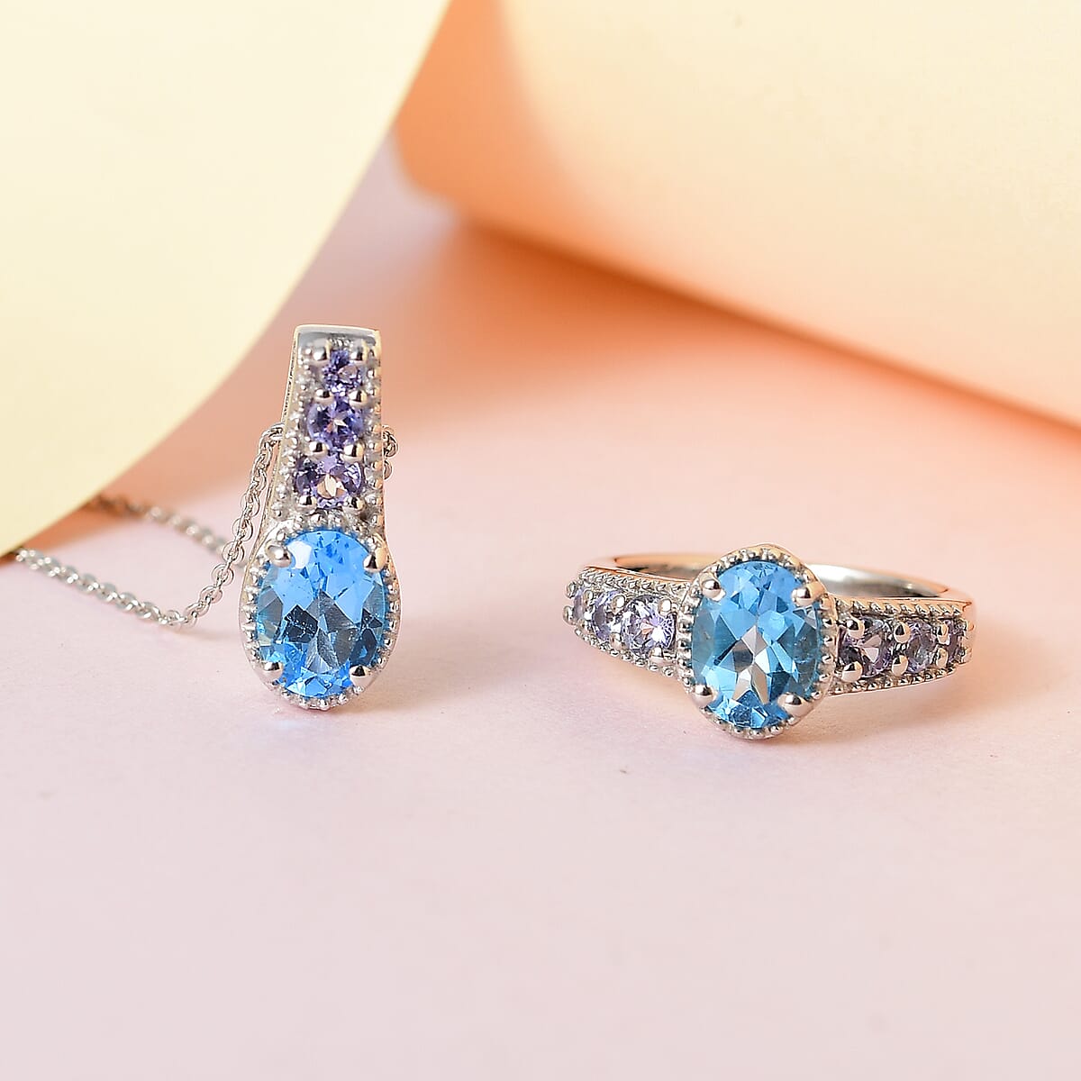 Marambaia Topaz and Tanzanite Ring and Pendant Necklace 20 Inches in Platinum Over Sterling Silver 3.40 ctw image number 1