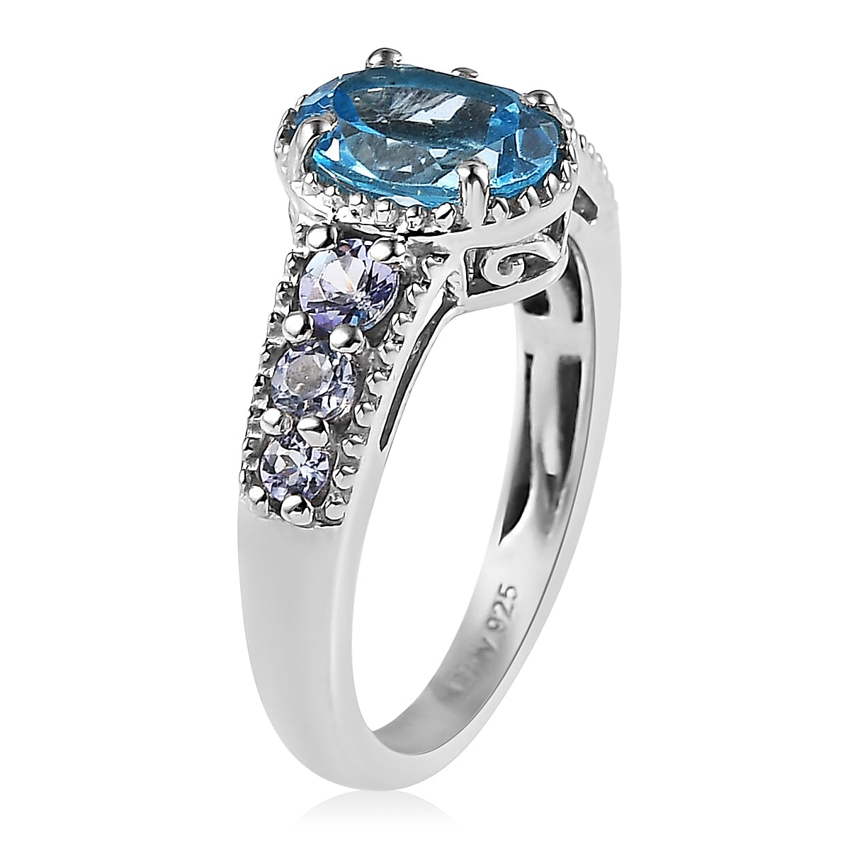 Marambaia Topaz and Tanzanite Ring (Size 10.0) and Pendant Necklace 20 Inches in Platinum Over Sterling Silver 3.50 ctw image number 4