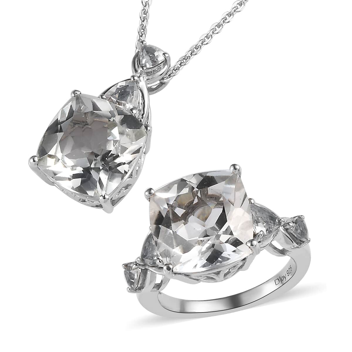 White Topaz Ring and Pendant Necklace 20 Inches in Platinum Over Sterling Silver 15.25 ctw image number 0