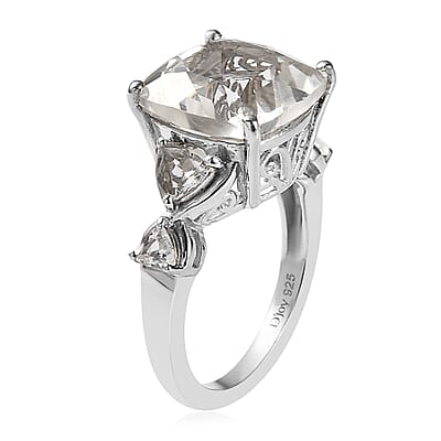 White Topaz Ring (Size 5.0) and Pendant Necklace 20 Inches in Platinum Over Sterling Silver 15.25 ctw