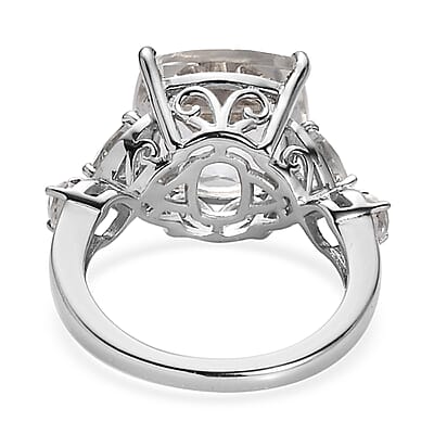 White Topaz Ring (Size 5.0) and Pendant Necklace 20 Inches in Platinum Over Sterling Silver 15.25 ctw