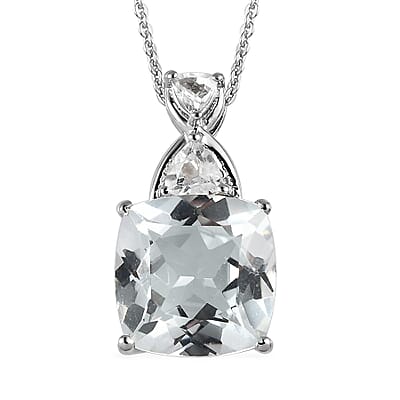 White Topaz Ring (Size 5.0) and Pendant Necklace 20 Inches in Platinum Over Sterling Silver 15.25 ctw