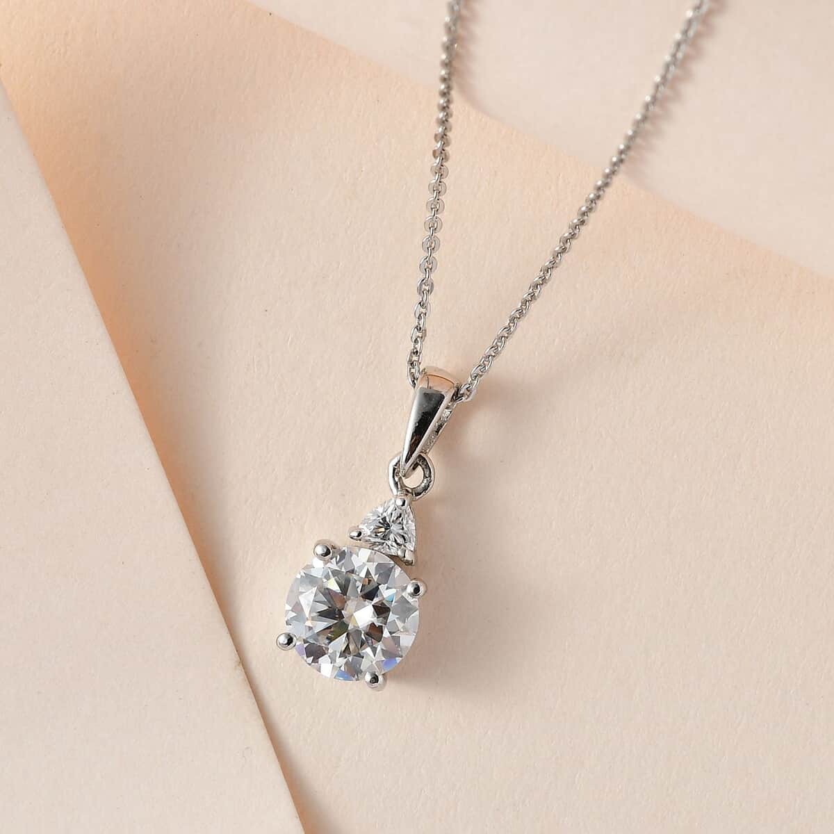 Moissanite Pendant Necklace 20 Inches in Platinum Over Sterling Silver 2.00 ctw (Del. in 5-7 Days) image number 1