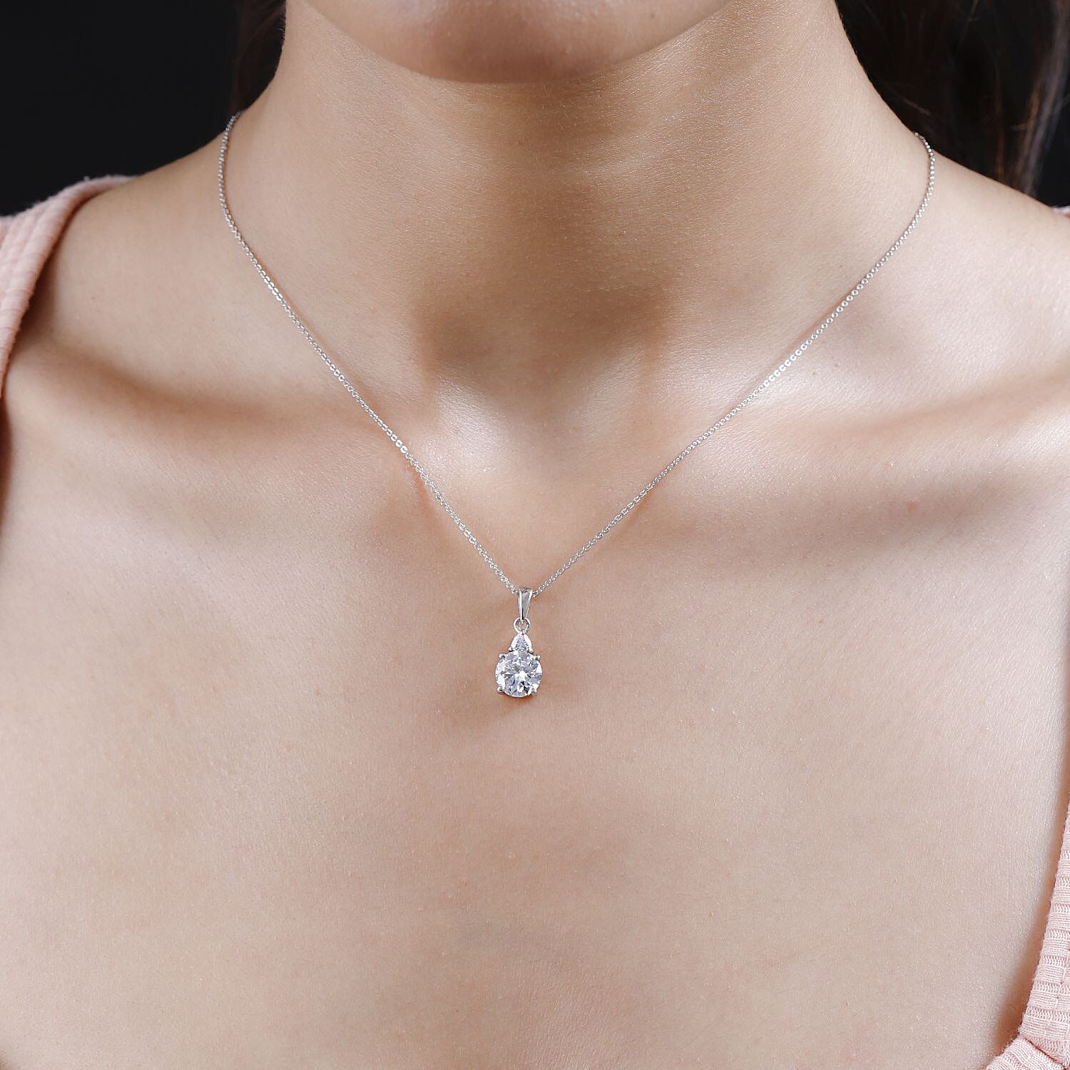 Buy Moissanite Pendant Necklace 20 Inches in Platinum Over
