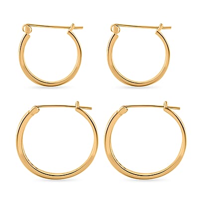 Set of 2 Diamond Earrings, Diamond Hoop Earrings, 14K YG Over Sterling Silver Hoop Earrings, Silver Hoops, Diamond Hoops 0.25 ctw