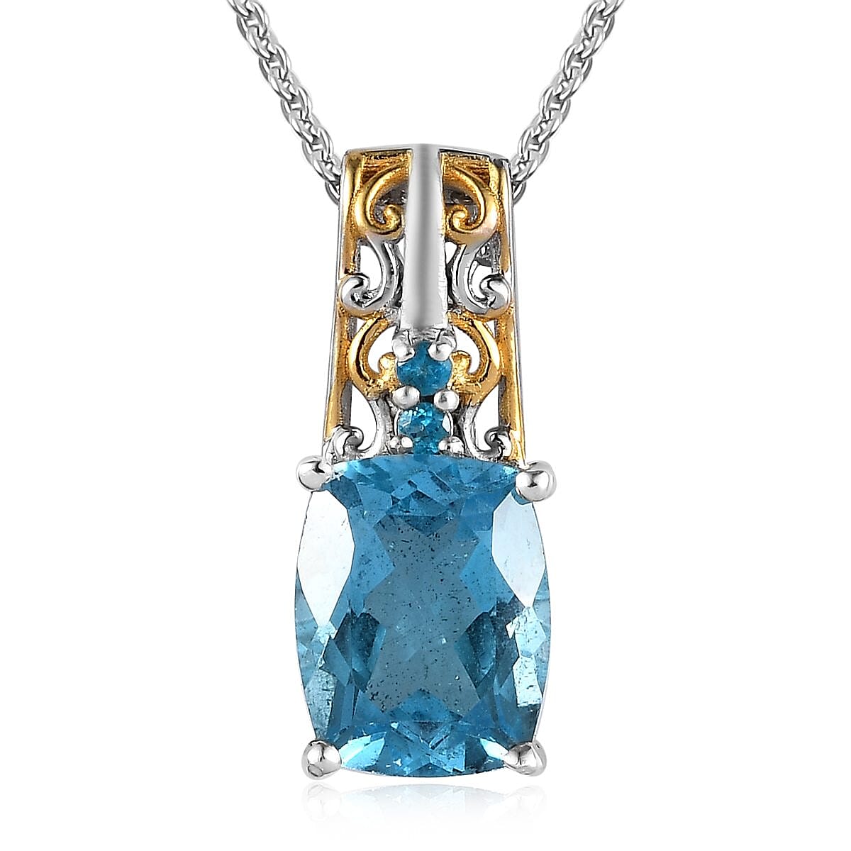 Marambaia Topaz and Malgache Neon Apatite Pendant Necklace 20 Inches in Vermeil Yellow Gold and Platinum Over Sterling Silver 2.35 ctw