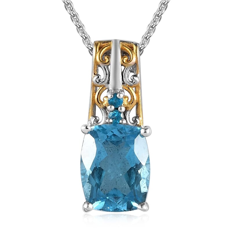 Marambaia Topaz and Malgache Neon Apatite Pendant Necklace 20 Inches in Vermeil Yellow Gold and Platinum Over Sterling Silver 2.35 ctw
