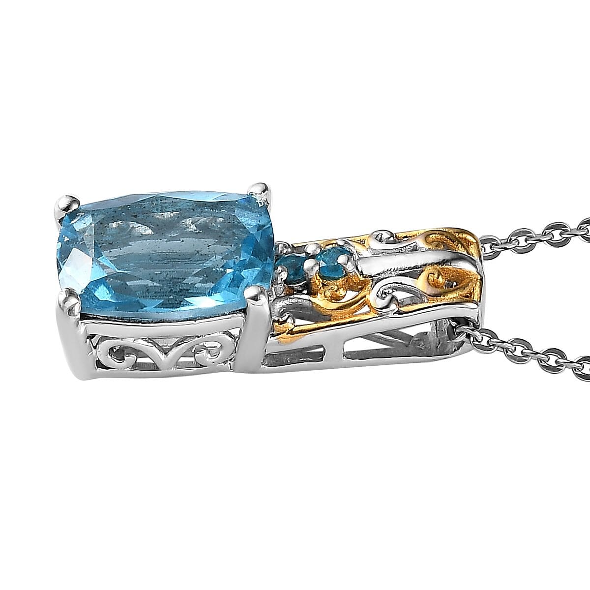 Marambaia Topaz and Malgache Neon Apatite Pendant Necklace 20 Inches in Vermeil Yellow Gold and Platinum Over Sterling Silver 2.35 ctw