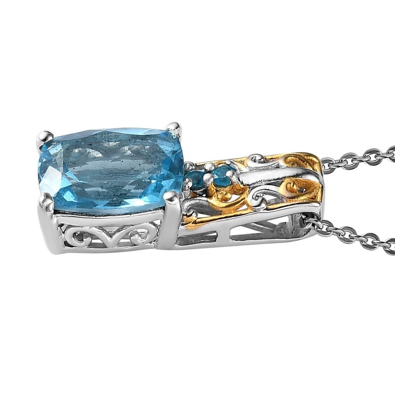 Marambaia Topaz and Malgache Neon Apatite Pendant Necklace 20 Inches in Vermeil Yellow Gold and Platinum Over Sterling Silver 2.35 ctw