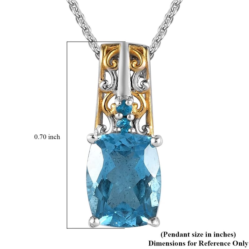 Marambaia Topaz and Malgache Neon Apatite Pendant Necklace 20 Inches in Vermeil Yellow Gold and Platinum Over Sterling Silver 2.35 ctw