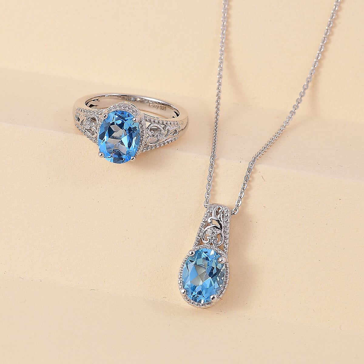 Marambaia Topaz, White Zircon Ring (Size 10.0) and Pendant Necklace (20 Inches) in Platinum Over Sterling Silver 4.25 ctw image number 1