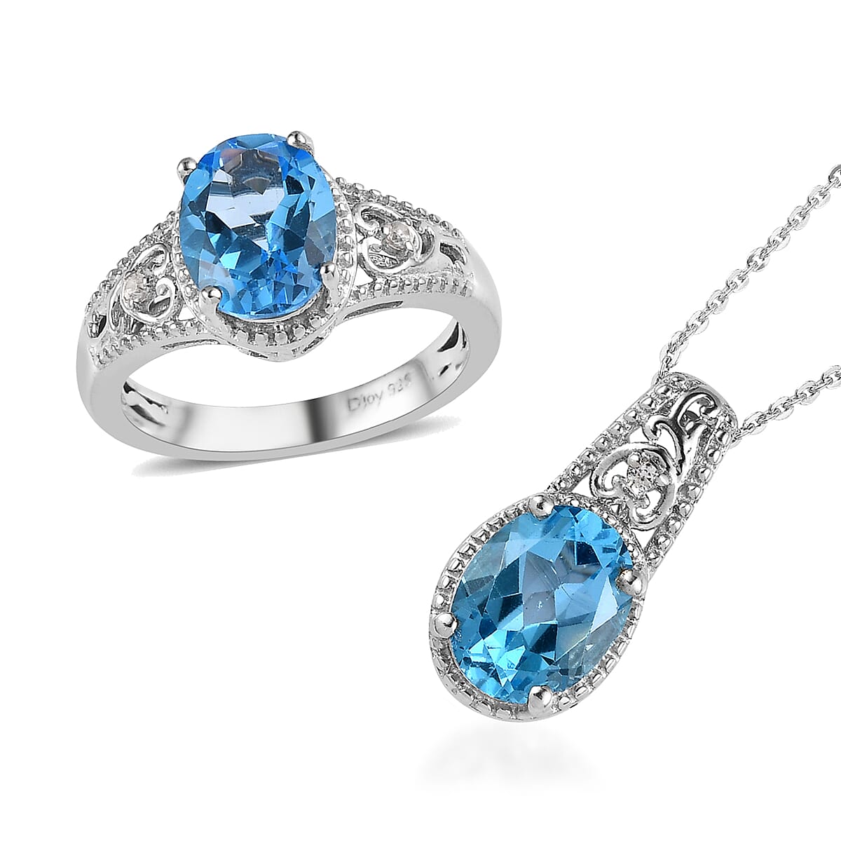 Marambaia Topaz and White Zircon Ring (Size 9.0) and Pendant Necklace (20 Inches) in Platinum Over Sterling Silver 4.25 ctw image number 0