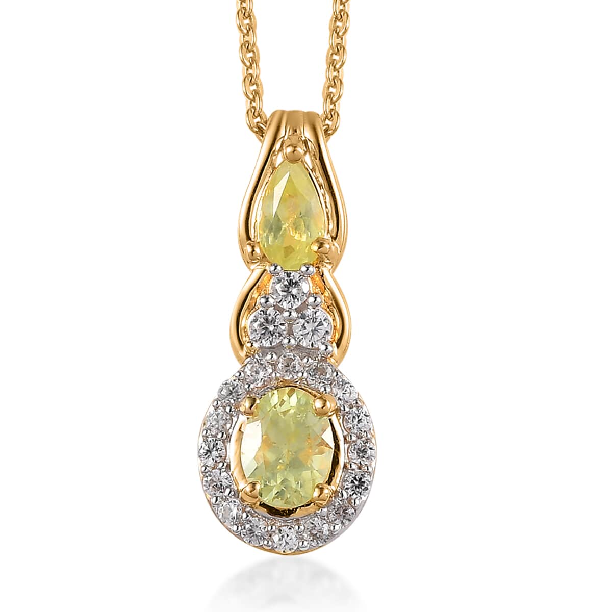 Premium Natural Chrysoberyl and White Zircon Pendant Necklace 20 Inches in Vermeil Yellow Gold Over Sterling Silver 1.10 ctw image number 0