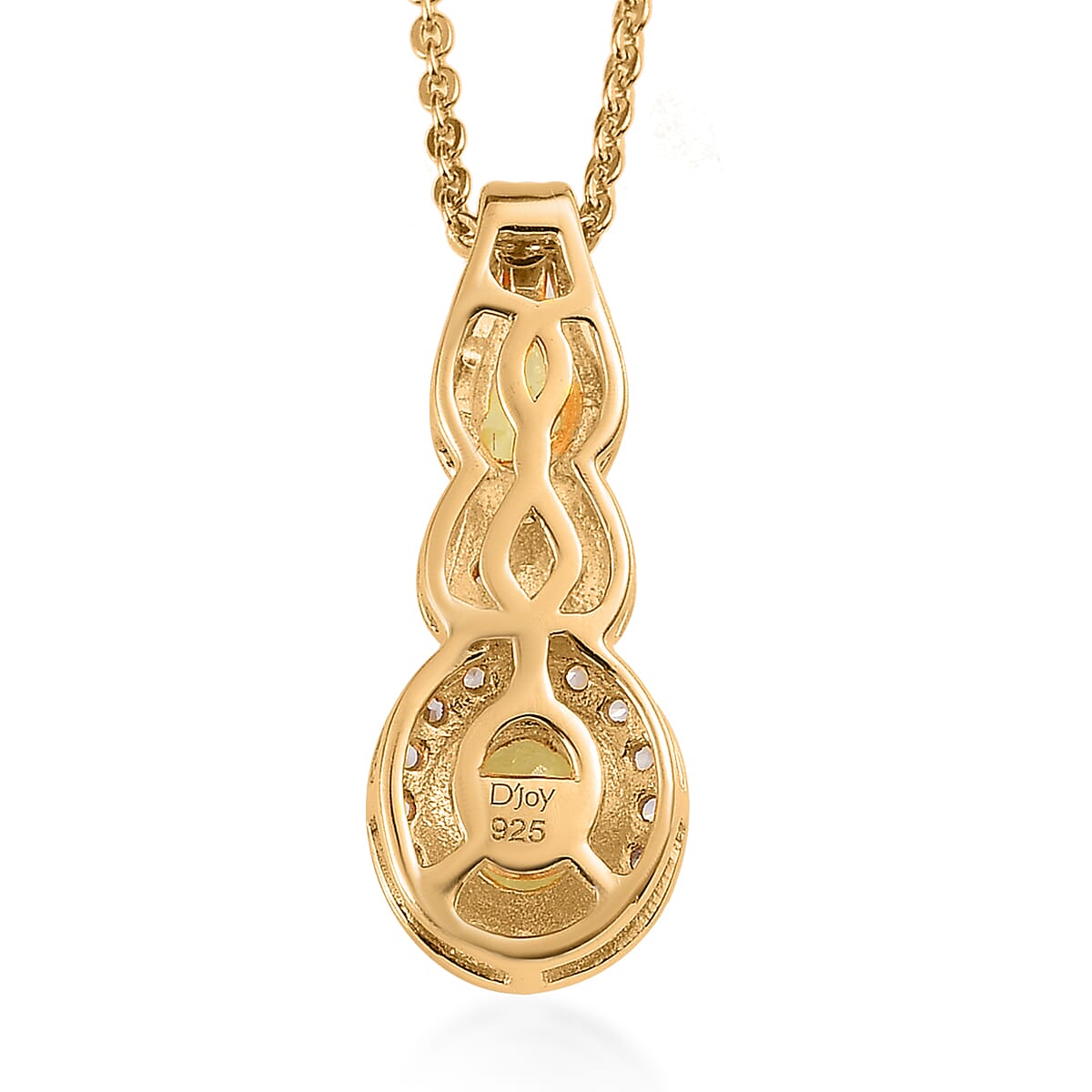 Premium Natural Chrysoberyl and White Zircon Pendant Necklace 20 Inches in Vermeil Yellow Gold Over Sterling Silver 1.10 ctw