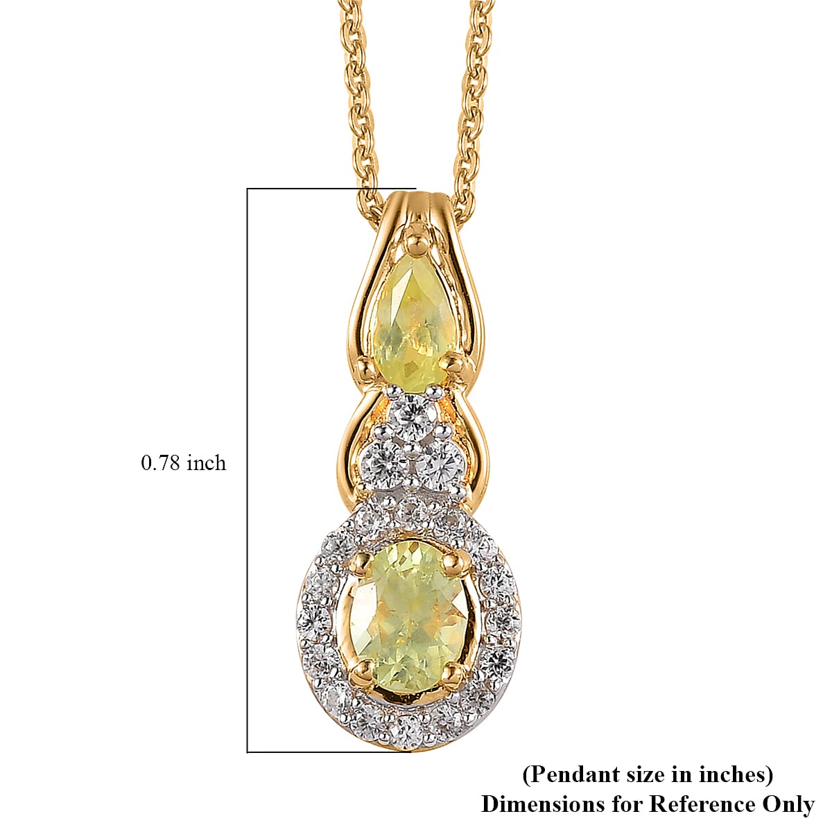 Premium Natural Chrysoberyl and White Zircon Pendant Necklace 20 Inches in Vermeil Yellow Gold Over Sterling Silver 1.10 ctw