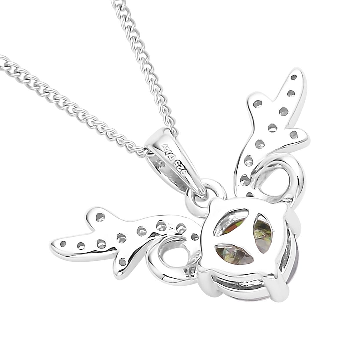 Green and White Moissanite Deer Antler Pendant Necklace 18 Inches in Rhodium Over Sterling Silver 1.15 ctw image number 4