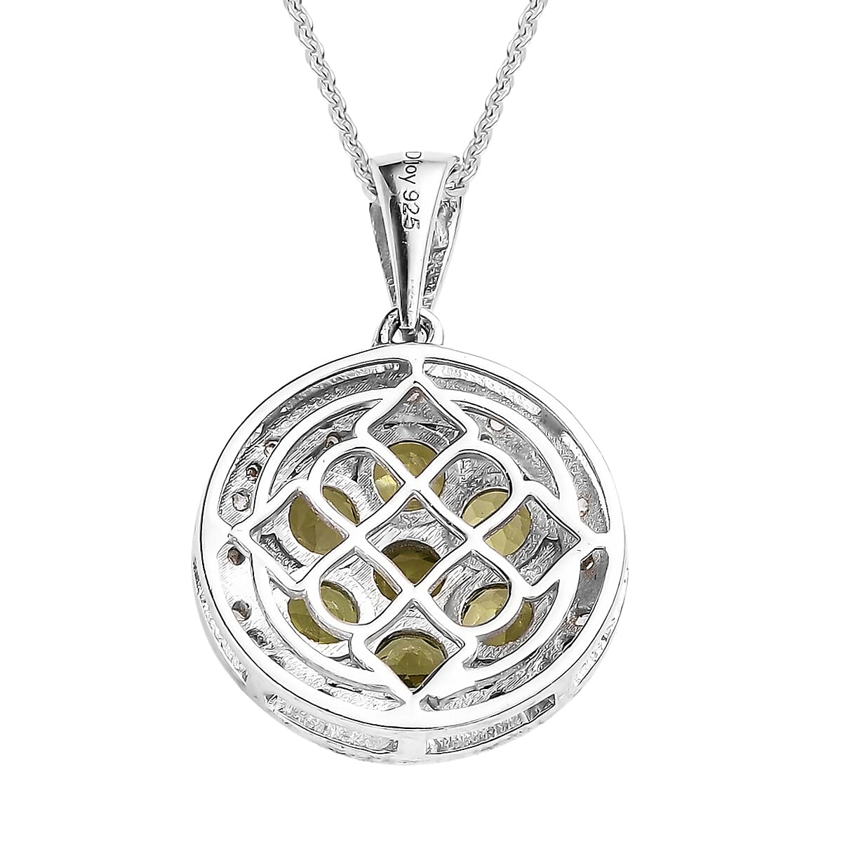 Arizona Peridot and White Zircon Floral Pendant Necklace 20 Inches in Platinum Over Sterling Silver 2.65 ctw image number 4