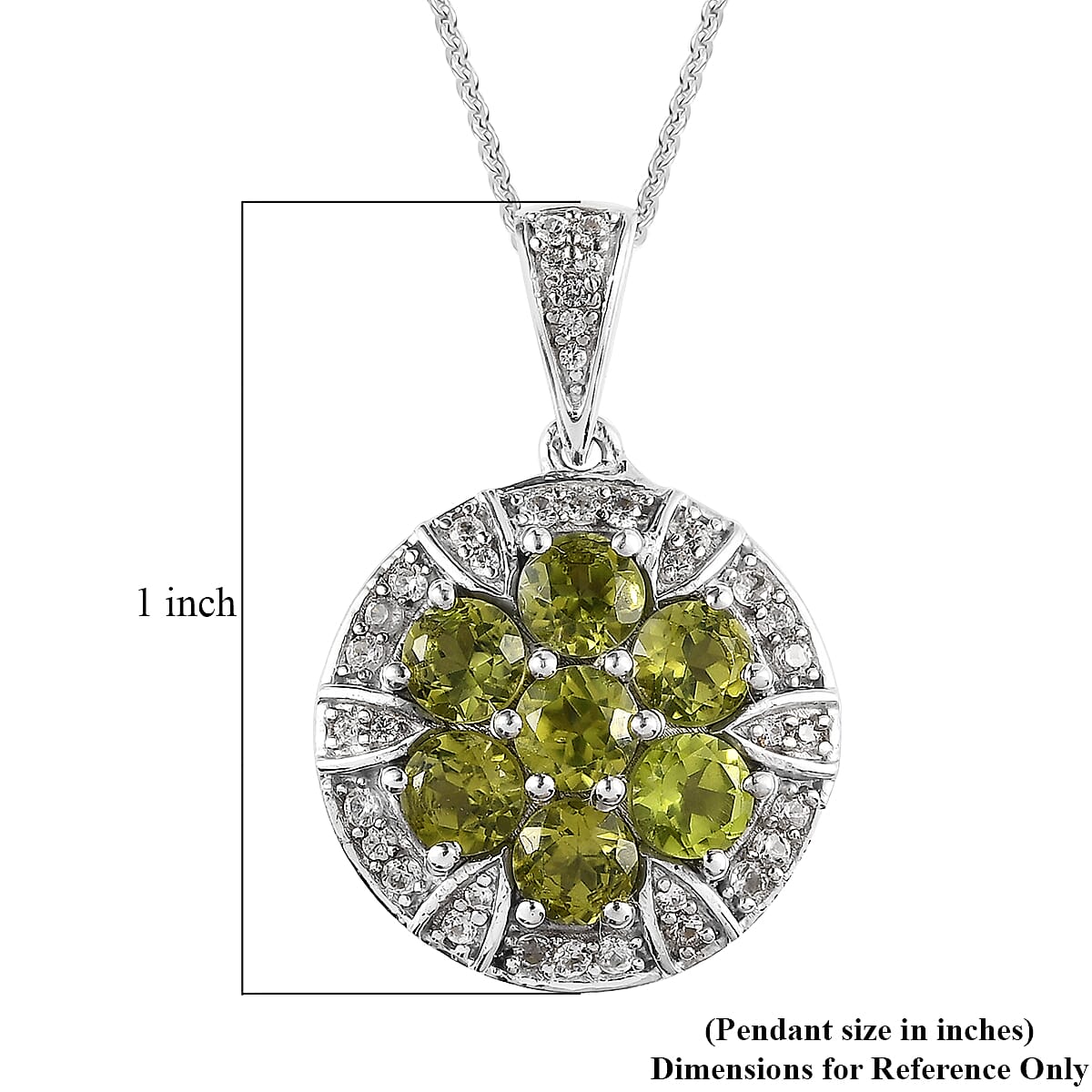 Arizona Peridot and White Zircon Floral Pendant Necklace 20 Inches in Platinum Over Sterling Silver 2.65 ctw image number 5