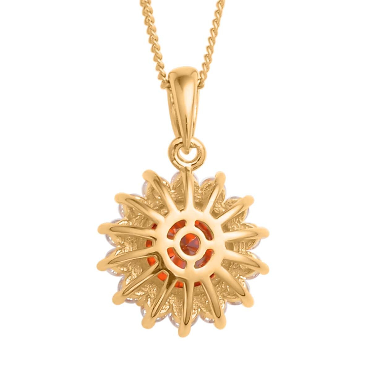 Red Luxury Red Moissanite Sunburst Pendant Necklace 18 Inches in Vermeil Yellow Gold Over Sterling Silver 2.25 ctw image number 4