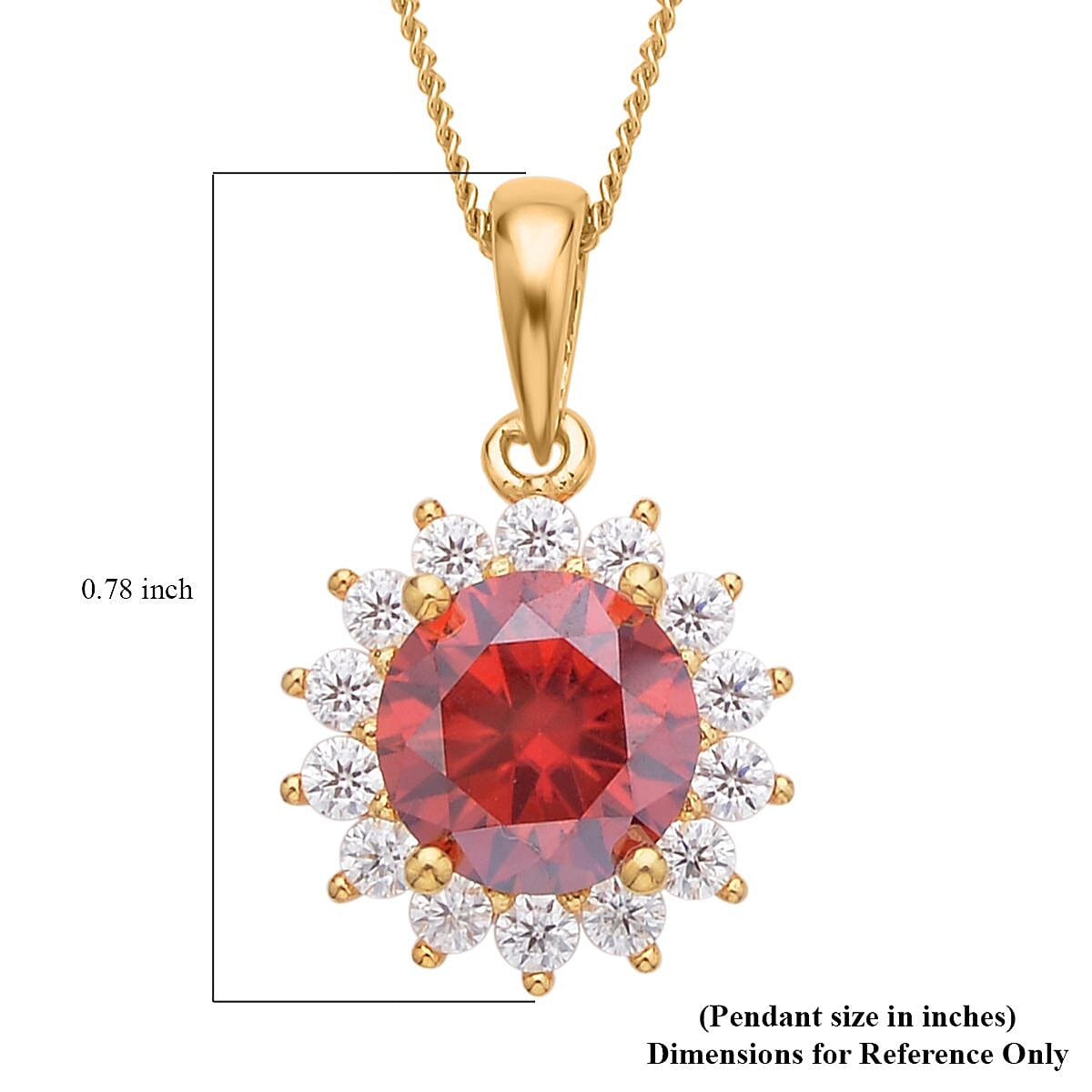 Red Luxury Red Moissanite Sunburst Pendant Necklace 18 Inches in Vermeil Yellow Gold Over Sterling Silver 2.25 ctw