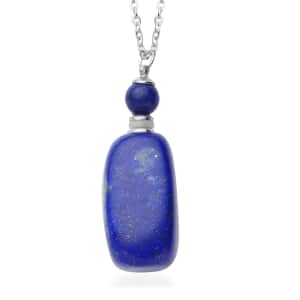 Lapis Lazuli 90.00 ctw Perfume Bottle Pendant Necklace 24 Inches in Silvertone