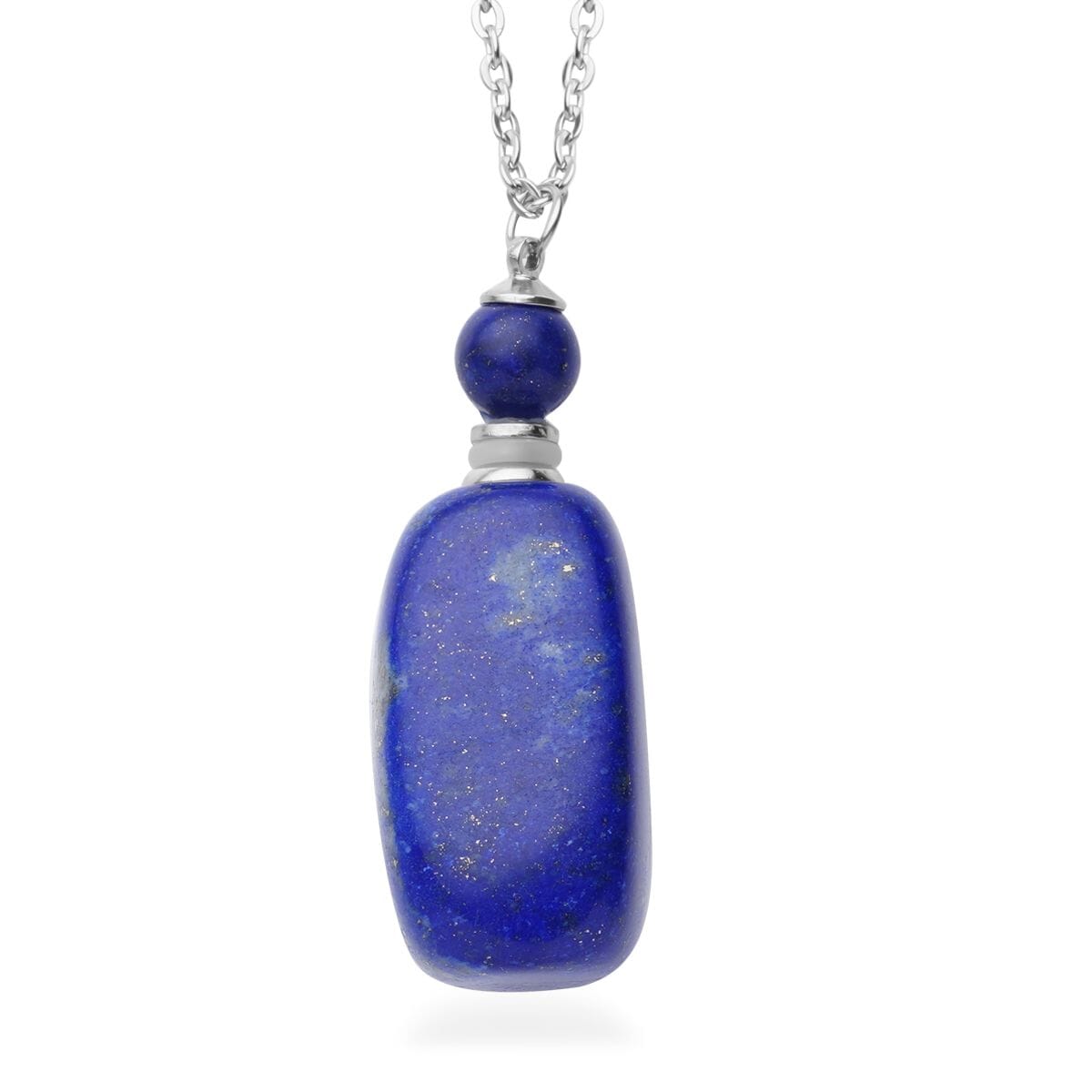 Lapis Lazuli Perfume Bottle Pendant Necklace 24 Inches in Silvertone 90.00 ctw image number 0