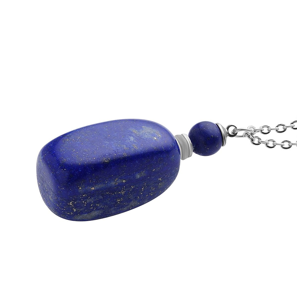 Lapis Lazuli 90.00 ctw Perfume Bottle Pendant Necklace 24 Inches in Silvertone