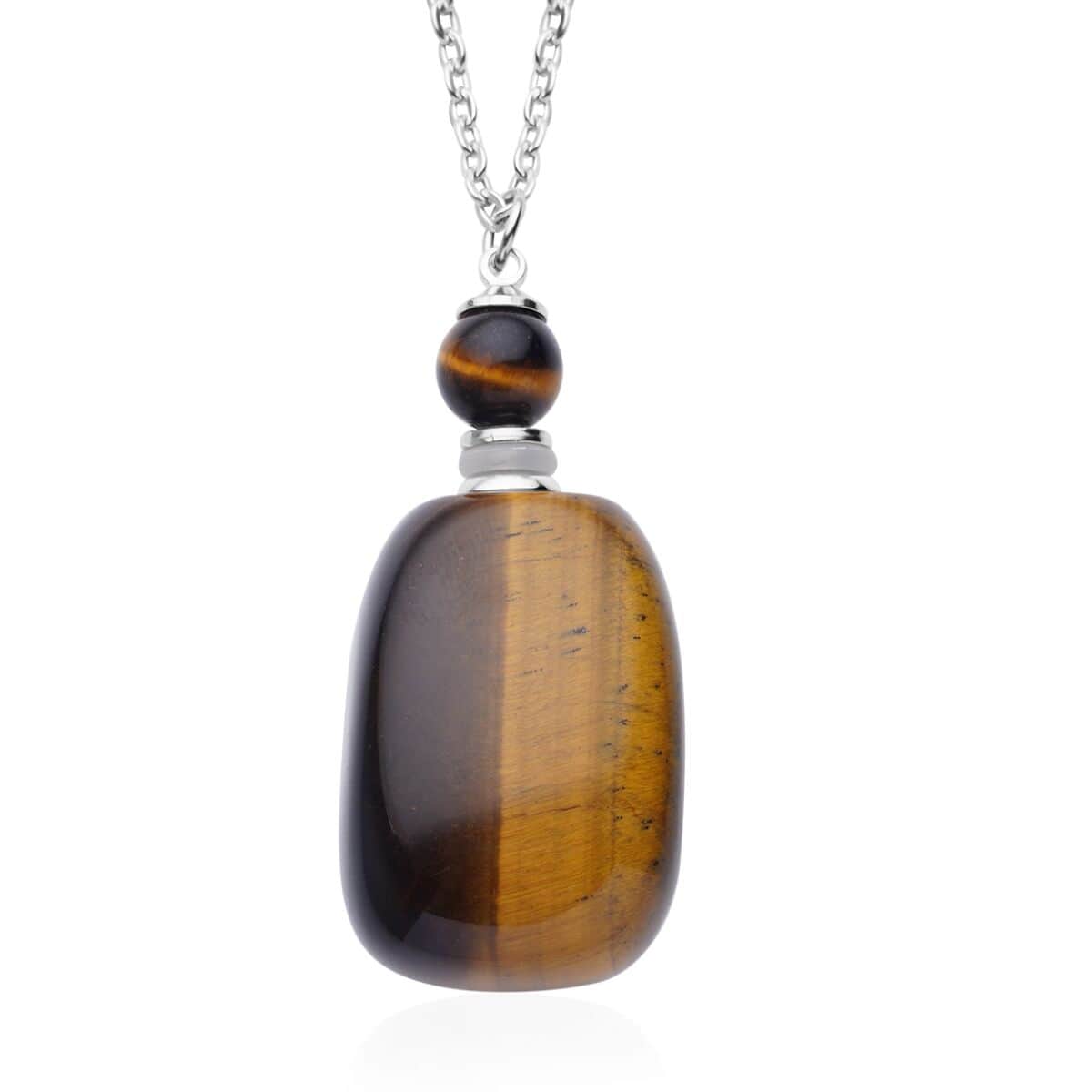 Tiger's Eye 90.00 ctw Perfume Bottle Pendant Necklace 24 Inches in Silvertone image number 0