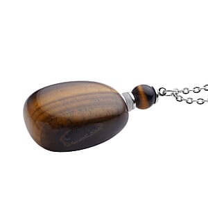 Tiger's Eye 90.00 ctw Perfume Bottle Pendant Necklace 24 Inches in Silvertone